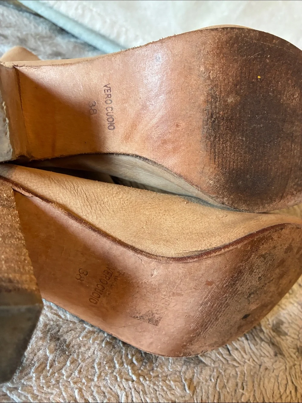Free People Tan Suede Peep-Toe Stacked Heel Booties- Size 38